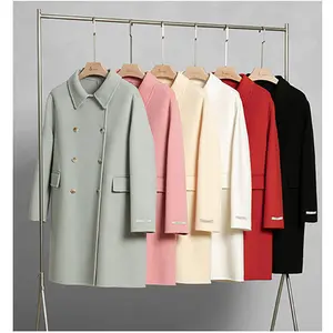 Best Quality Factory Direct Sale Wool blend fashion peacoat high quality women trendy double breasted long trench coat
