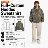 Sweat à capuche zippé camouflage personnalisé avec appliques brodées, coupe oversize, en coton épais, imprimé intégral, style streetwear, vente en gros