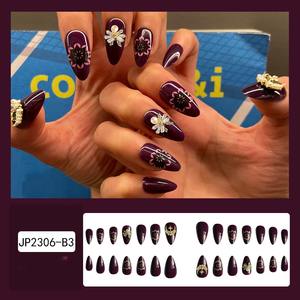 Suministros para <span class=keywords><strong>uñas</strong></span> Productos de belleza Prensa <span class=keywords><strong>en</strong></span> las <span class=keywords><strong>uñas</strong></span> Violeta Estrella Luna 3D Perla <span class=keywords><strong>Uñas</strong></span> Almendra Cubierta completa Usable 24 piezas Dedo - Product Image 4