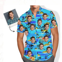 Chemise Hawaïenne Personnalisée avec Photo, Boutons, Manches Courtes, Tropicale, Amusante, Été, Anti-humidité, pour Hommes, Anniversaire