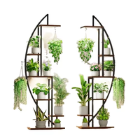 Support de Plantes LED Moderne en Forme de Croissant de Lune à 5 Niveaux, sur Pied, avec Éclairage de Croissance, en Bois et Métal, Présentoir d'Intérieur, Vente en Gros Usine