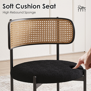 Best Selling <b>Dining</b> Room Kitchen Fabric Upholstered Rattan Back <b>Dining</b> <b>Chair</b> with Black Metal Legs - Product Image 6