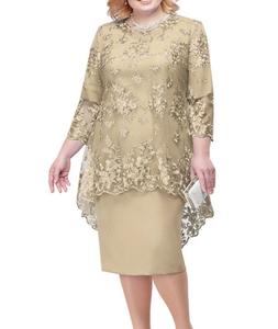 Robe de soirée en dentelle brodée pour femmes grandes tailles, ensemble deux pièces, robe ajustée - Product Image 3