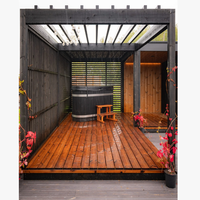 Nouvelle tendance : Sauna extérieur + terrasse + bain froid combinés avec du bois massif, couleur noire, SPA de jardin