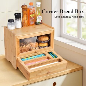 Wooden Bread <b>Storage</b> <b>Box</b> With <b>Drawer</b> For Kitchen Countertop Cling Film And Pastry Organization Solid Color Rectangle Design - Product Image 2
