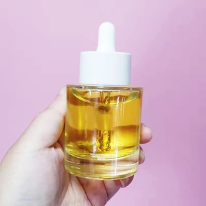 <b>Empty</b> Custom Logo Screen Printed Luxury Thick Bottom 30ml Transparent Glass Face Serum Oil <b>Bottle</b> 1 oz with White Dropper - Product Image 1