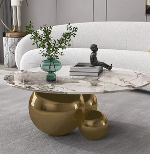 Tables basses rondes en pierre OEM d'usine, tables de salon de luxe avec base en métal et plateau en marbre, vente en gros de meubles pour hall d'hôtel - Product Image 4