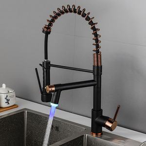 Deck Mount Brass Wholesale <b>Pull</b> Out Spring Commercial Single Lever Kitchen Water Mixer Tap With Led <b>Light</b> MK-LD9844BR Kitchen Mi - Product Image 2