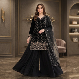 Conjunto de Top, Sharara y Dupatta de Diseño Premium con Bordado de Lentejuelas, Totalmente Cosido, Listo para Usar, Ideal para Fiestas, Venta al Por Mayor - Product Image 1