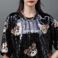 Nouvelle arrivée Saireish, t-shirt femme personnalisé à paillettes colorées, motif géométrique, haut en jersey, robe, vêtements rayés naturels pour filles