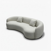 Nordisches Kleines Apartment Halbkreisförmiges Gebogenes 2-Sitzer Stoffsofa für Wohnzimmer Cremefarbenes Casual Holzrahmen-Sofa