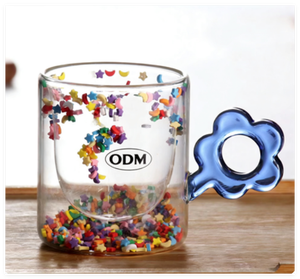 Vaso de Vidrio Transparente con Asa de Flor, Doble Capa, para Leche, con Diseño de Estrellas y <span class=keywords><strong>Luna</strong></span>, Estilo Líquido de <span class=keywords><strong>Arena</strong></span>, Vaso para Bebidas - Product Image 1