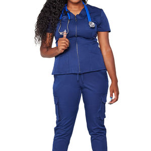 All'ingrosso da <span class=keywords><strong>donna</strong></span> medico curante Set uniforme elastico manica corta v Top con cerniera Jogger Set di Scrub per pantaloni - Product Image 5