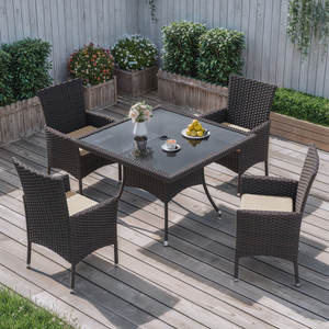 मईबल्स डी जर्डिन पैक्स 5 पीसी आधुनिक एल्यूमीनियम धातु बाहरी कुर्सी समशीड ग्लास टेबल रतन फर्नीचर गार्डन सेट - Product Image 3