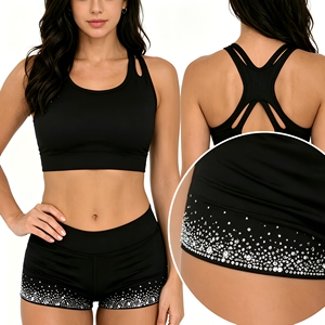 Women Cheerleading Sports Bra Set Cut Racerback <b>Crop</b> <b>Top</b> <b>Rhinestone</b> Heat-Transfer Printed OEM Polyester/Spandex 120g Dance - Product Image 3