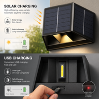 Applique murale solaire extérieure IP65 étanche, éclairage haut et bas, 3 panneaux solaires, charge USB, lampe murale LED pour jardin, patio, clôture