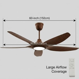 Ventilador de techo de 60 pulgadas con 5 aspas de ABS, luz LED, control remoto, motor de CC, 6 velocidades, para sala de estar, diseño moderno - Product Image 2