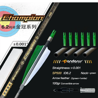 Flèche de tir à l'arc en carbone pur Pandarus Champion 0,001'' ID 6,2 mm SP300/350/400/500/600/700/800 avec plumes de dinde