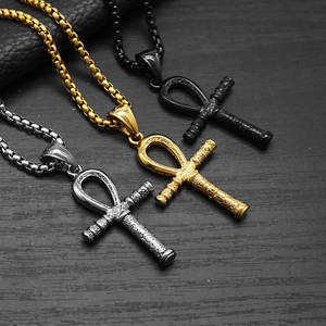 Collar con colgante vintage de acero inoxidable 316L, chapado en oro PVD de 14K/18K, joyería fina para hombre, collar de moda con cruz Ankh para hombre - Product Image 1