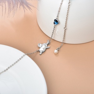 स्टर्लिंग सिल्वर 9 + 2 इंच समायोज्य हृदय क्रिस्टल चेन हाथी आकर्षण 925 कारखाने की बिक्री - Product Image 3