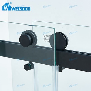 Porte de douche coulissante double sans cadre en acier inoxydable Weisdon avec verre trempé - Product Image 4