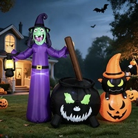 Decorazioni gonfiabili di Halloween da 1,8 metri, pentola magica da strega, gatto nero, luce LED gonfiabile a forma di zucca, per cortile e prato esterno