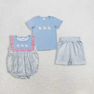 Vêtements pour bébés garçons, haut à poches à carreaux bleus, short, ensembles de pyjamas - Product Image 6