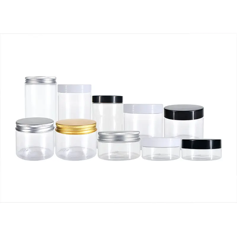 Wholesale food grade 30g 40g 50g 60g 80g 100g 120g 150g 200g 250g 500g clear plastic packaging jar with aluminum lid