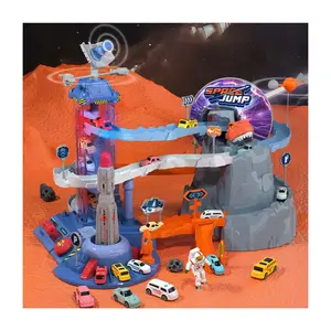 우주 로켓 발사 전기 트랙 자동차 슬롯 장난감 어린이를위한 교육 큰 모험 주차장 조립 트랙 자동차 장난감