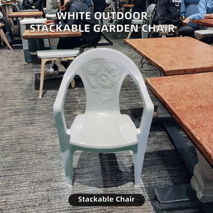 Modern White Outdoor Plastic <b>Garden</b> Stacking <b>Chair</b> with Armrest for Hotels - Product Image 2
