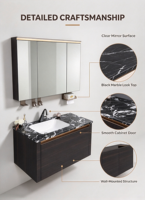 Meuble-lavabo suspendu moderne avec miroir intelligent à induction, vasque intégrée en pierre frittée