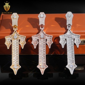 Offre Spéciale – Pendentif Homme Tendance <span class=keywords><strong>en</strong></span> Argent Sterling 925 avec Croix <span class=keywords><strong>Épée</strong></span> et Moissanite, Coupe Ronde, Style Hip Hop, Testeur de Diamant Inclus avec Certificat GRA - Product Image 2