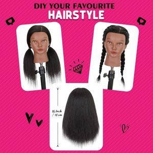 หัวหุ่นทำจากผมแท้บราซิล 100% ความยาว 16 นิ้ว สำหรับฝึกทำผมและถักเปีย ทำด้วยมือ - Product Image 4