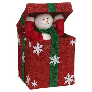 Scatola Regalo Decorativa Natalizia con Babbo Natale e Pupazzo di Neve Animato, Musica e Luci - Product Image 2