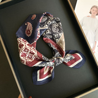 Foulard carré imprimé en mélange de soie et de coton pour femme, 53x53cm, style vintage, foulard de cou, foulard de tête, bandana pour cheveux
