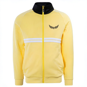 Veste Jaune pour Homme avec Col Noir et Broderie Logo Aile, Fermeture Éclair Intégrale, Style Sportif, Coupe Classique, Idéale Printemps - Product Image 1