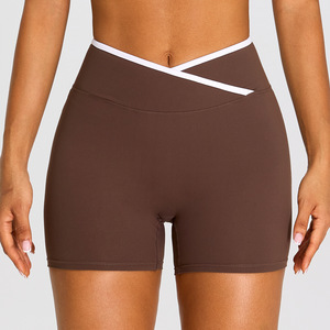 Syf Cross Back High Waist <b>Yoga</b> Shorts Fitted Solid Color Polyester Women's Fitness Apparel Elastic Waist Seamless - Product Image 2