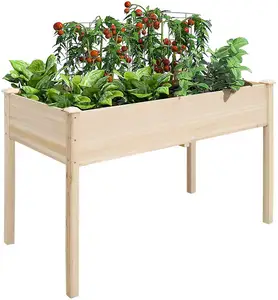 木制花园花盆，花园高架床花盆户外植物容器长方形植物蔬菜花卉种植床
