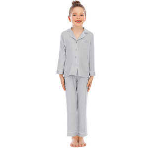 Çocuk pijama seti yumuşak pamuk Modal uzun kollu gömlek pantolon düğme kapatma Logo ön rahat ev pijama - Product Image 2