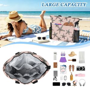 2-pack Custom Design Water Resistant Large <b>Beach</b> Shoulder <b>Bag</b> Summer <b>Bag</b> Starfish Print Polyester Women's Tote <b>Bag</b> with Pouch - Product Image 5