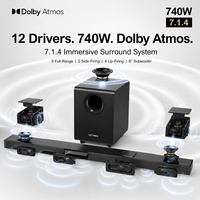Système Home Cinéma Dolby Atmos 7.1.4, barre de son 740W avec 12 haut-parleurs, enceintes arrière sans fil et caisson de basses