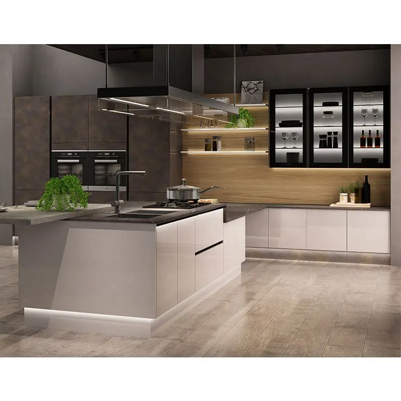 Suofeiya Customised Full High Gloss UV Lacquer Island Wall Kitchen Cabinets Set Designs