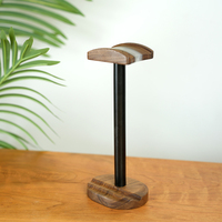 Maison naturelle Bois de noyer noir et résine 2 en 1 Support pour téléphone portable et casque d'écoute Support pour casque d'écoute pour bureau