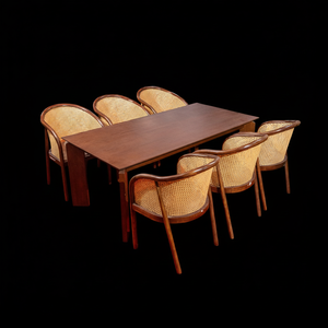 Juego de comedor de 6 piezas moderno Michelin, sillas traseras de ratán, madera de Fresno marrón, convertible, plegable para uso en comedor de apartamento de Hotel - Product Image 1