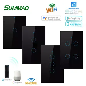 Smart life-Interruptor de luz de vidrio para el hogar, pulsador con Wifi RF433, No Neutral, 1/2/3/4 entradas, con Control de voz estándar de EE. UU., Alexa y Google Home