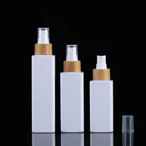 New Style Pet Square Shape White Cosmetic Shampoo Bottles 100/120/150/200ml Bamboo Pet Lotion Pump Bottle