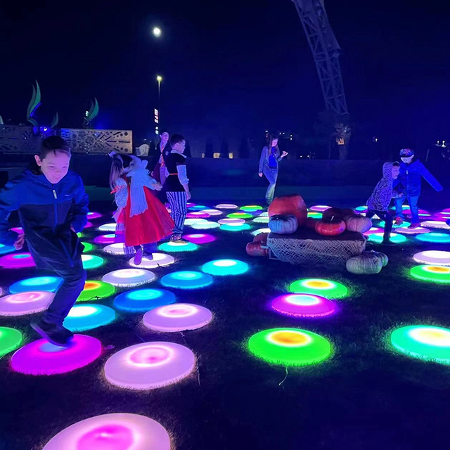 Indoor Interactive Round Led Dance Floor Pressure Sensor Game Tiles Circle Light up 3d Stage Luminous for Dj Round Stage Lights
