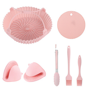 Silicone Air Fryer Baking Tray Set With Tongs <b>Brush</b> And Clips For Oven Microwave Use - Product Image 4