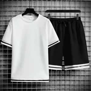 Conjunto de Pantalones Cortos Casuales de Verano para Hombre, Camiseta de Manga Corta, Pantalones Cortos Deportivos Sólidos, Conjunto de <span class=keywords><strong>2</strong></span> Piezas, Traje Casual - Product Image 3