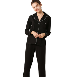 Conjunto de Pijama para Mujer, Manga Larga, Algodón Negro, Ropa de Dormir, Ropa para Estar en Casa - Product Image 5